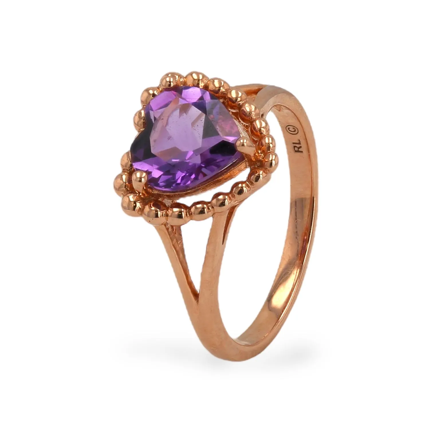 10K Rose Gold Amethyst heart ring