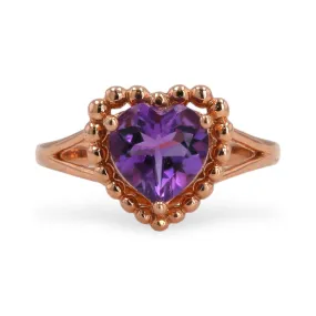 10K Rose Gold Amethyst heart ring