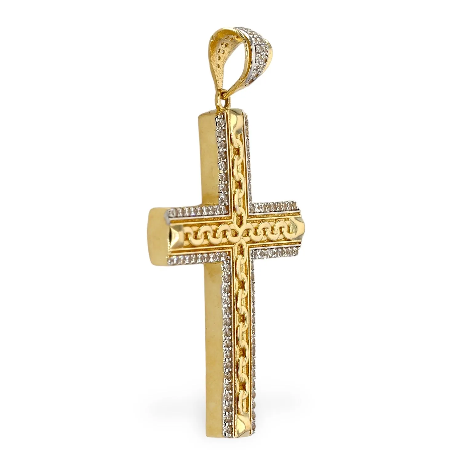 14k Yellow gold modern links solid cross-226126