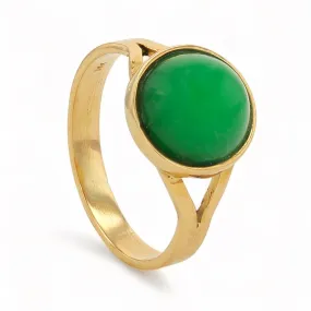 14K Yellow solid gold cabochon jade ring-5600