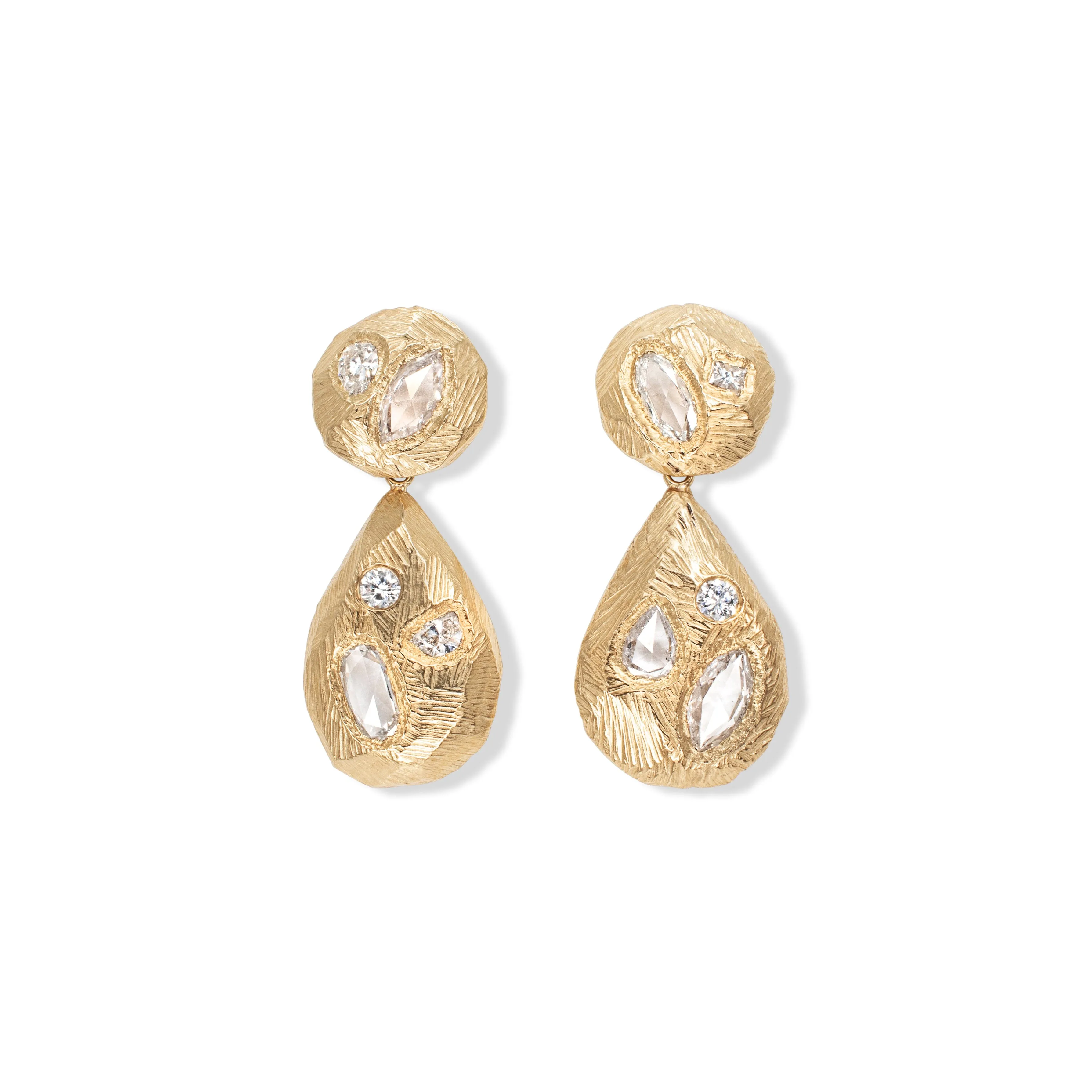 18K Carved Diamond Cocktail Earrings