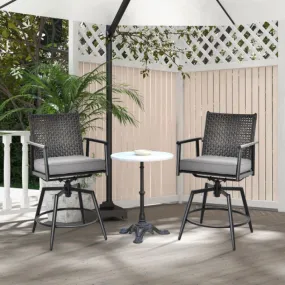 360 Degree Swivel Bar Stool Set of 2 with Metal Frame and PE Rattan Backrest-Black