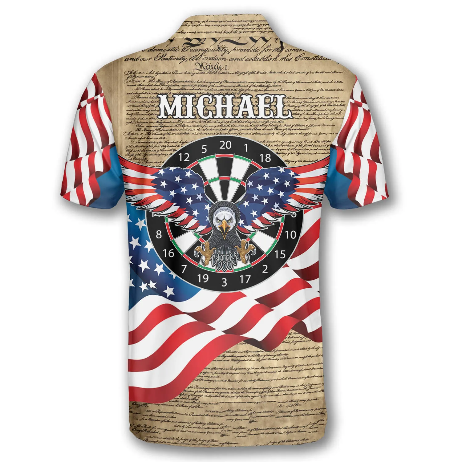 3D All Over Print Darts Eagle Waving Flag Custom Polo Shirts for Men