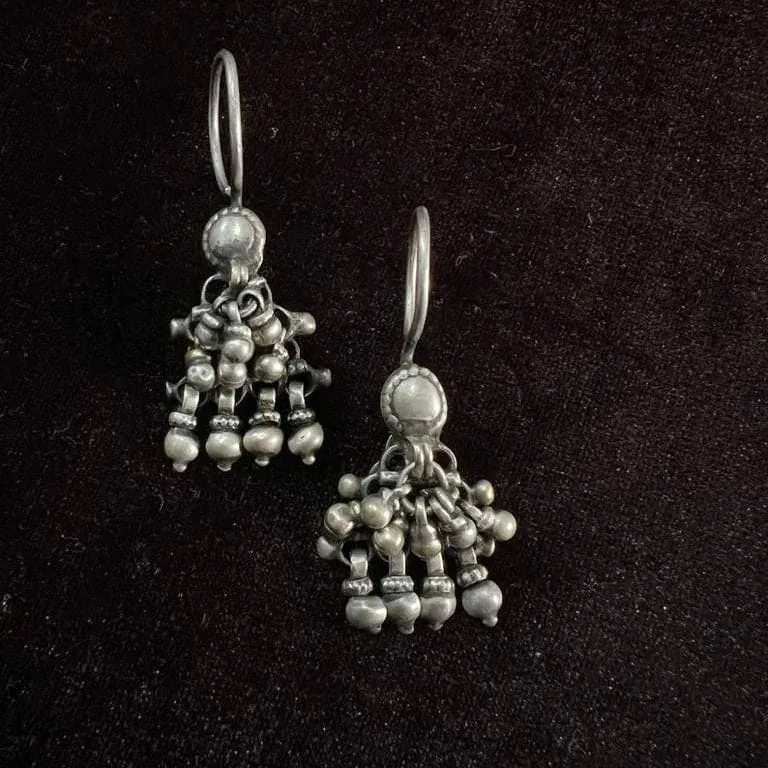 925 Antique Solid Silver Ghunghroo Earring, Traditional Handmade Earring