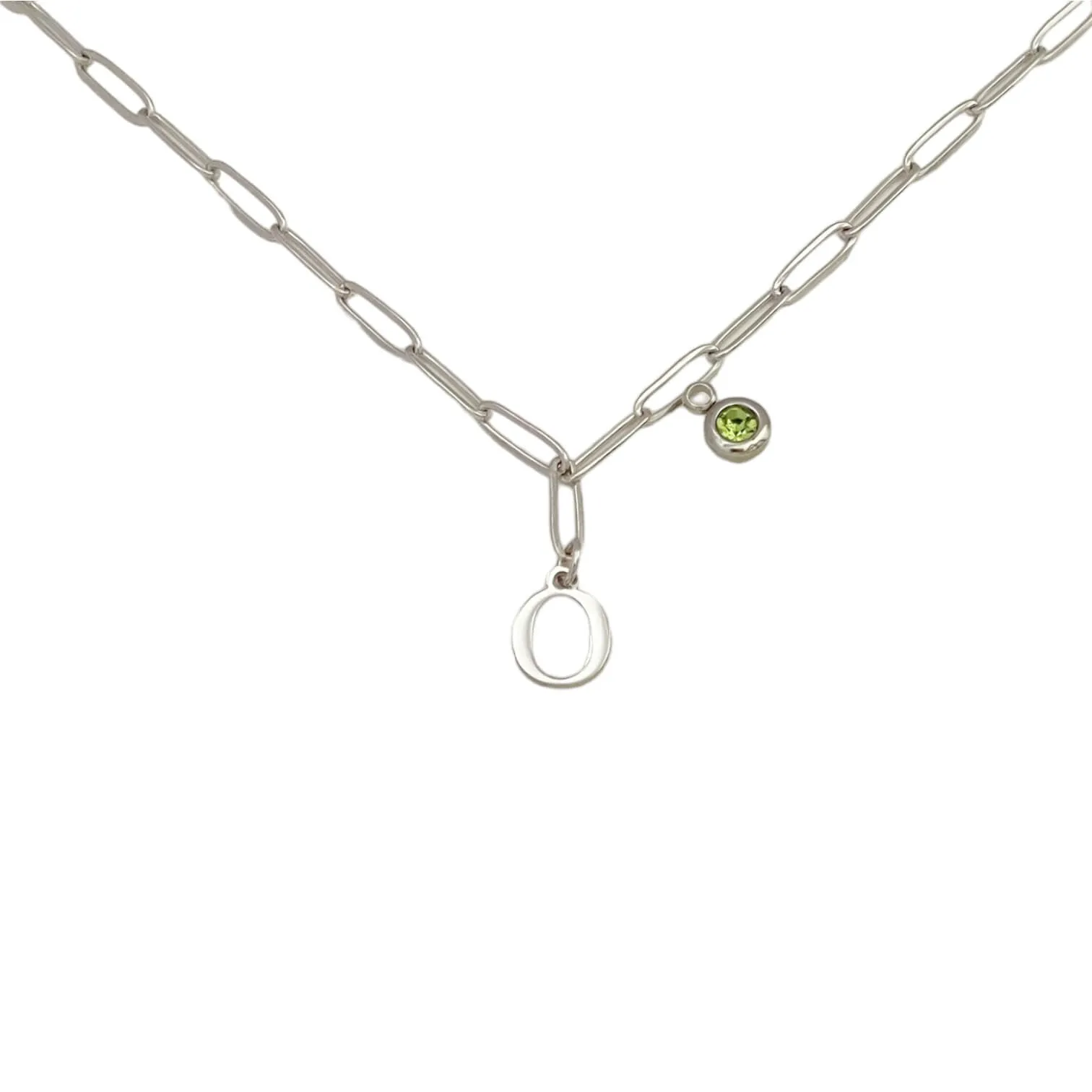 Alphabet Birthstone Paperclip Necklace Silver (O-U)