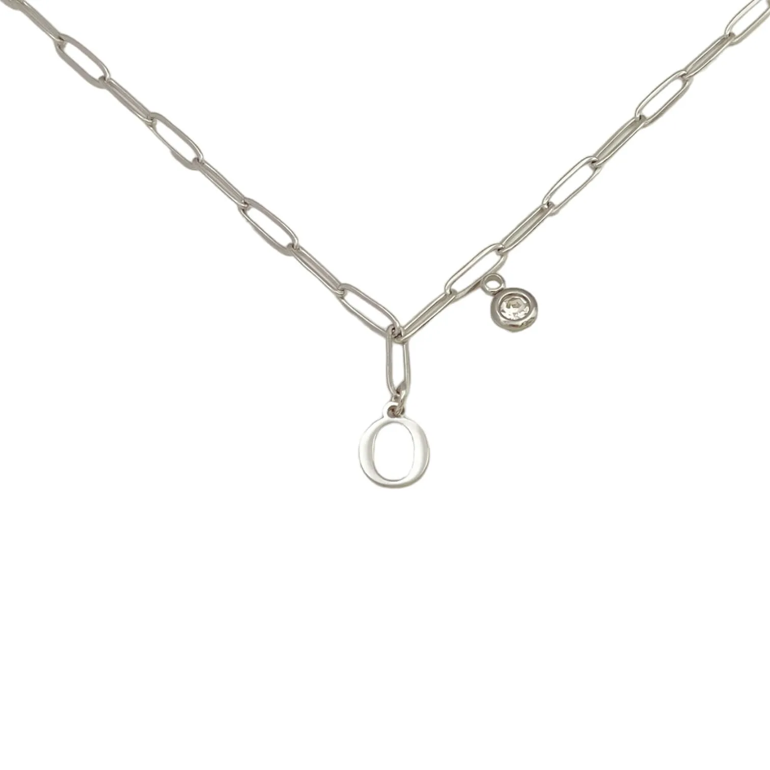 Alphabet Birthstone Paperclip Necklace Silver (O-U)