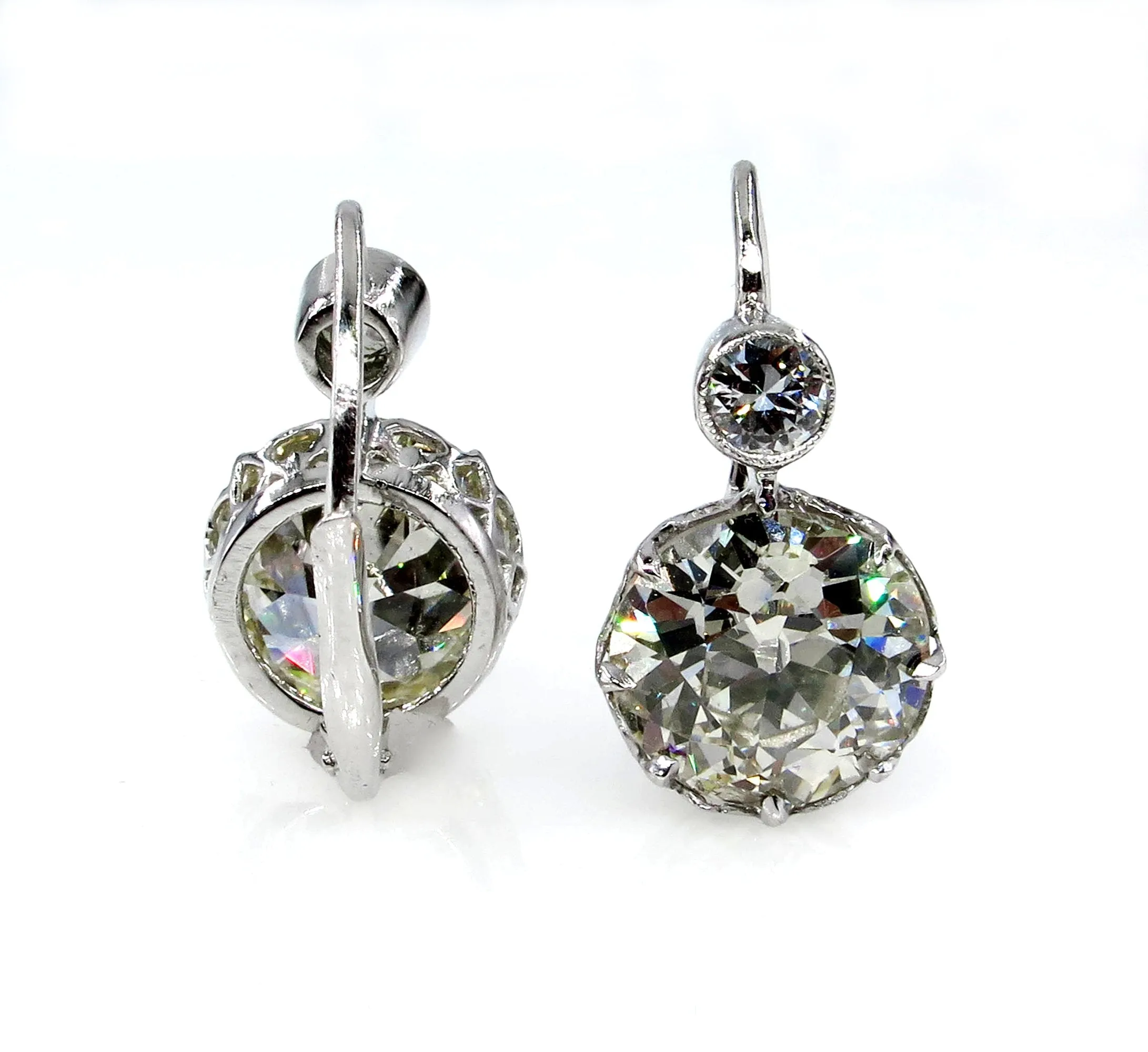 Antique 8.75ct Old European cut Diamond Dormeuse Drop Earrings