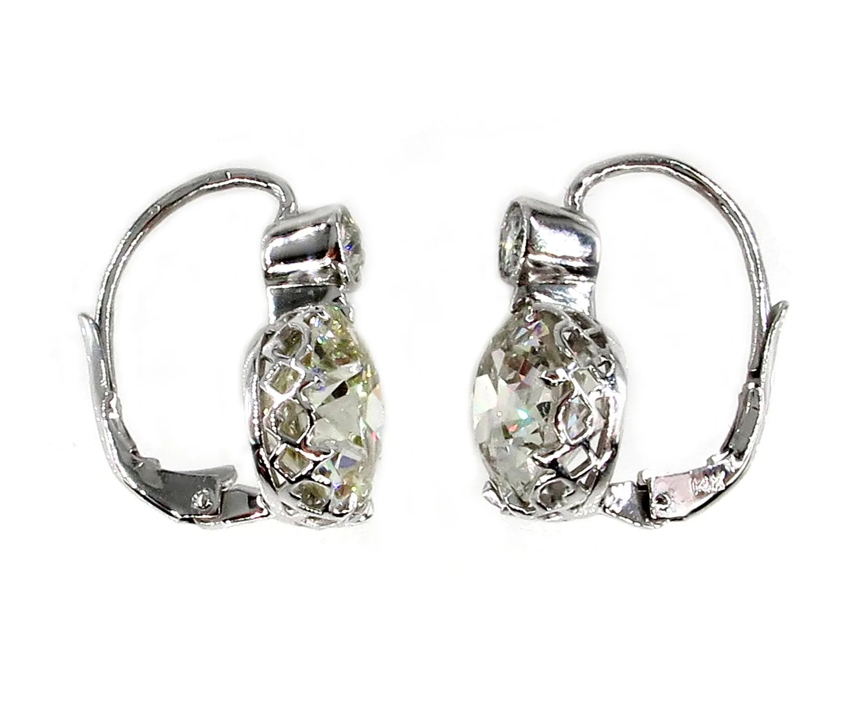 Antique 8.75ct Old European cut Diamond Dormeuse Drop Earrings