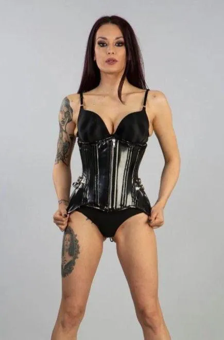 Blade Zip Underbust Corset In Solid Black PVC