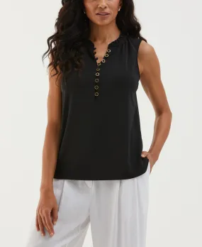 Button Front Ruffle Tank Top