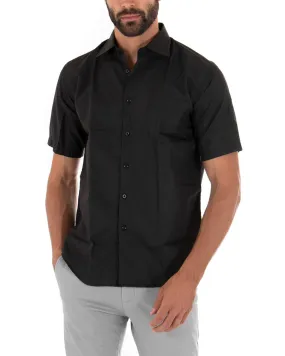 Camicia Uomo Maniche Corte Con Colletto Regular Fit Taglio Classico Con Taschino Cotone Basic Tinta Unita Nero GIOSAL-CC1141A