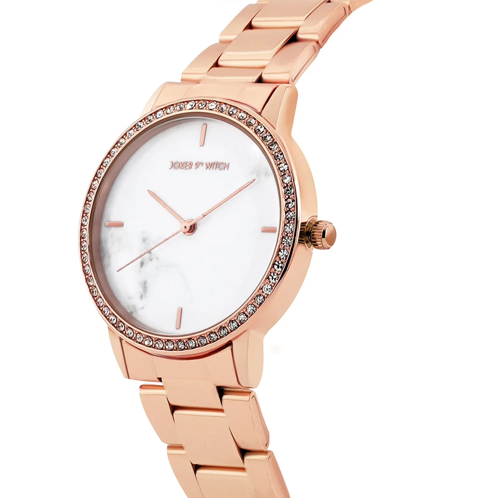 Comet White Marble Dial Rhinestone Metallic Strap Watch