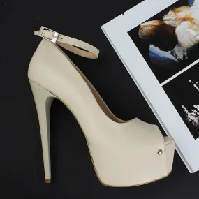 Cream Ankle Strap Platform Shoes