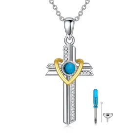 Cross Urn Necklace for Ashes Sterling Silver Turquoise Cremation Keepsake Memorial Pendant Cremation Ash Holder Jewelry