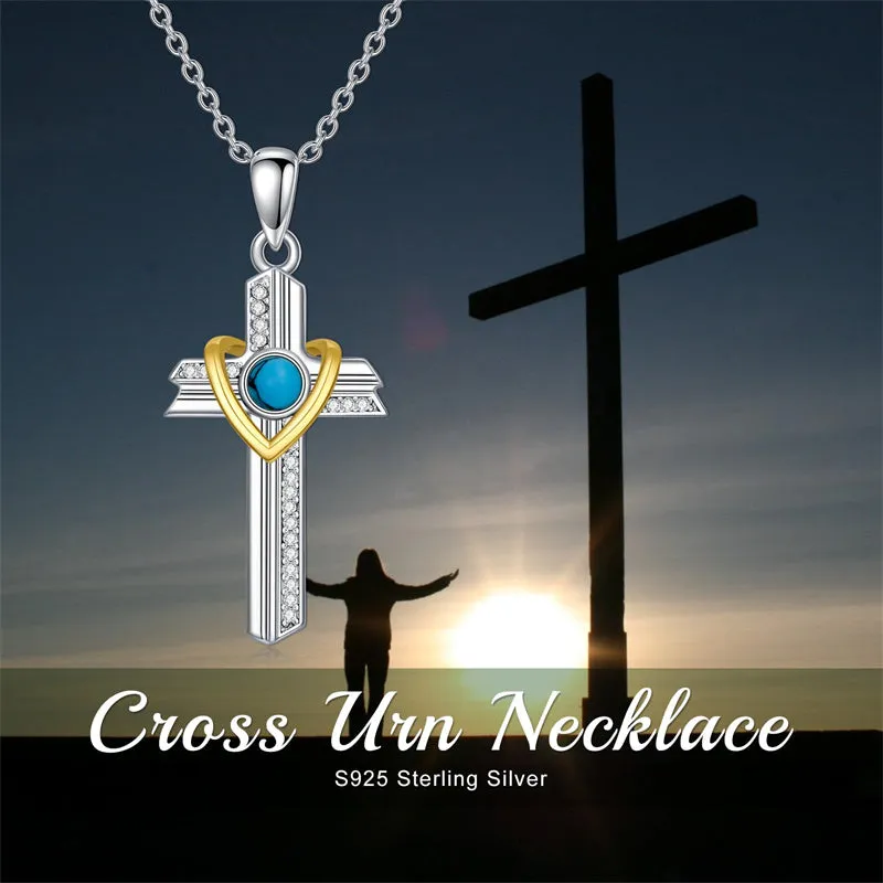 Cross Urn Necklace for Ashes Sterling Silver Turquoise Cremation Keepsake Memorial Pendant Cremation Ash Holder Jewelry