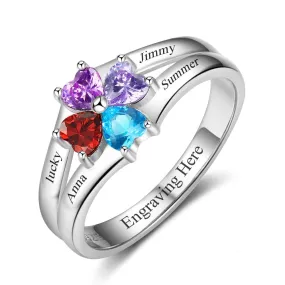 Family Ring Personalized 4 Birthstone Engrave