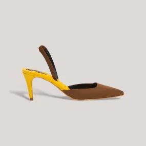 GABRIELLA | Yellow - Brown Satin Slingback Pumps