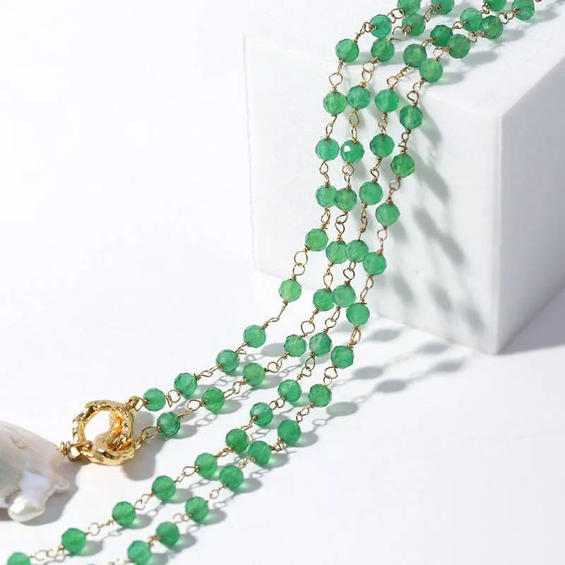 Green Agate Chain Large Baroque Pearl Necklace