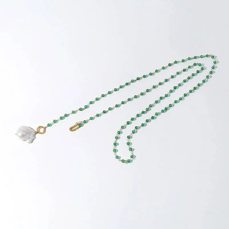 Green Agate Chain Large Baroque Pearl Necklace