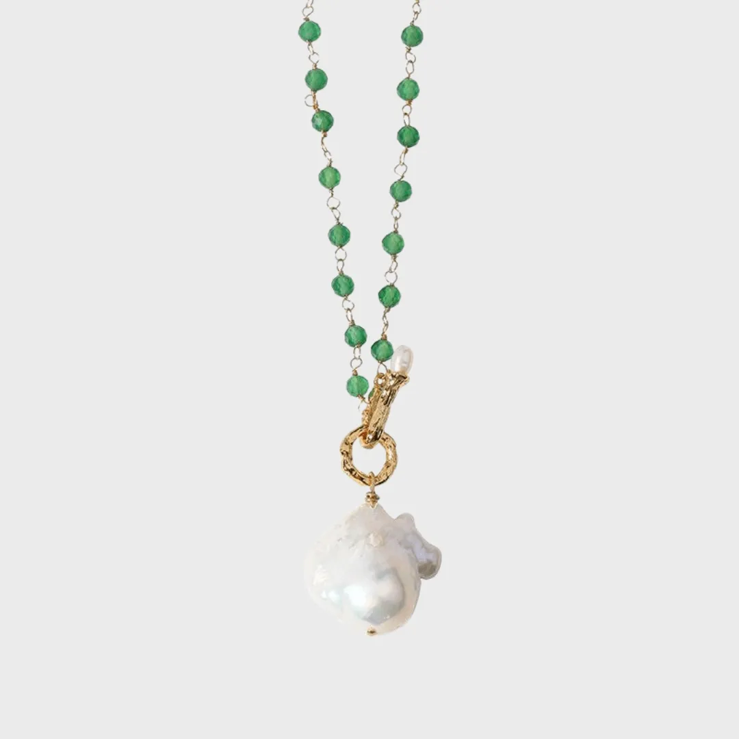 Green Agate Chain Large Baroque Pearl Necklace