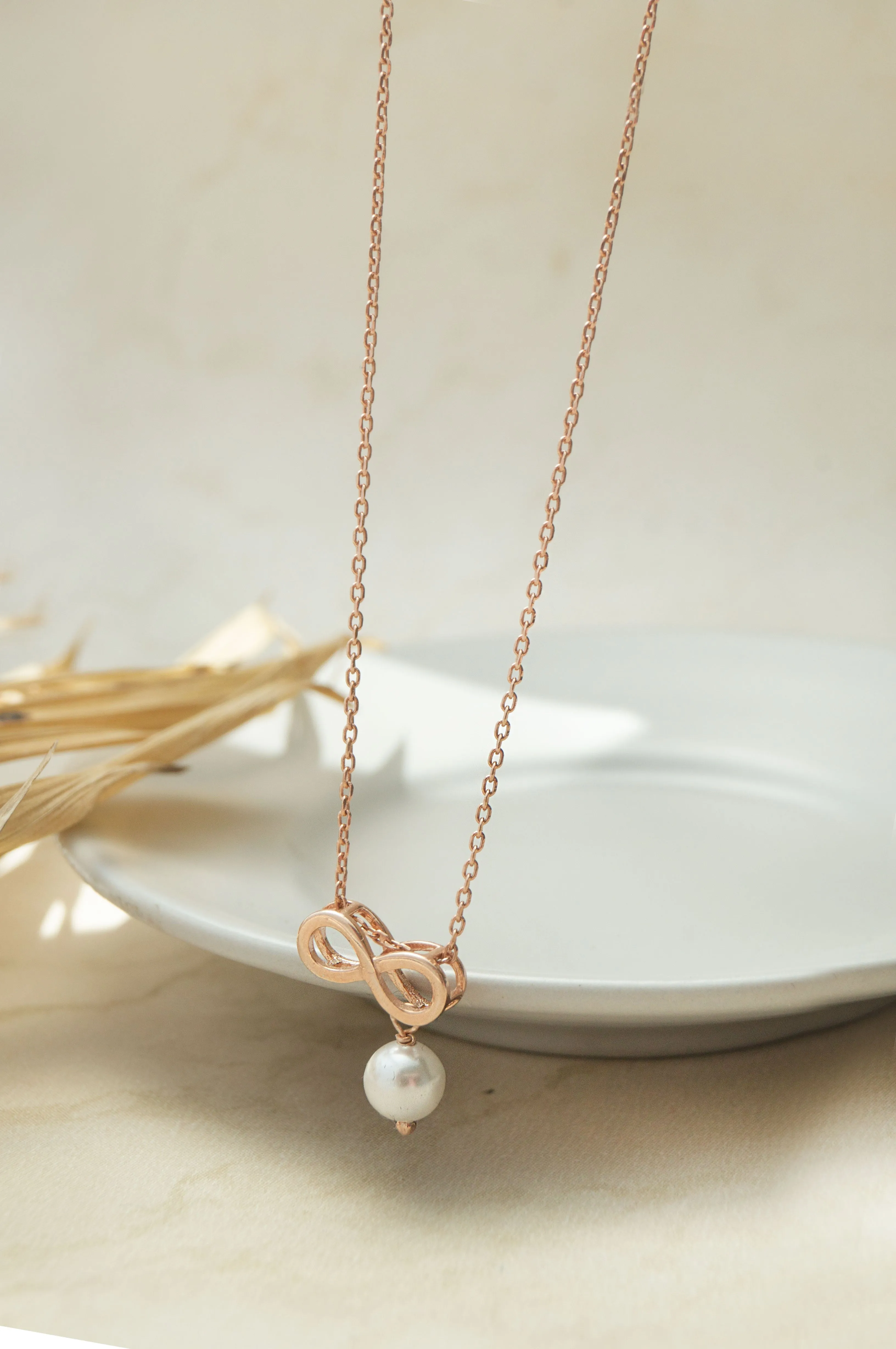 Infinity Love With Pearl Rose Gold Plated Sterling Silver Charm Pendant With Chain