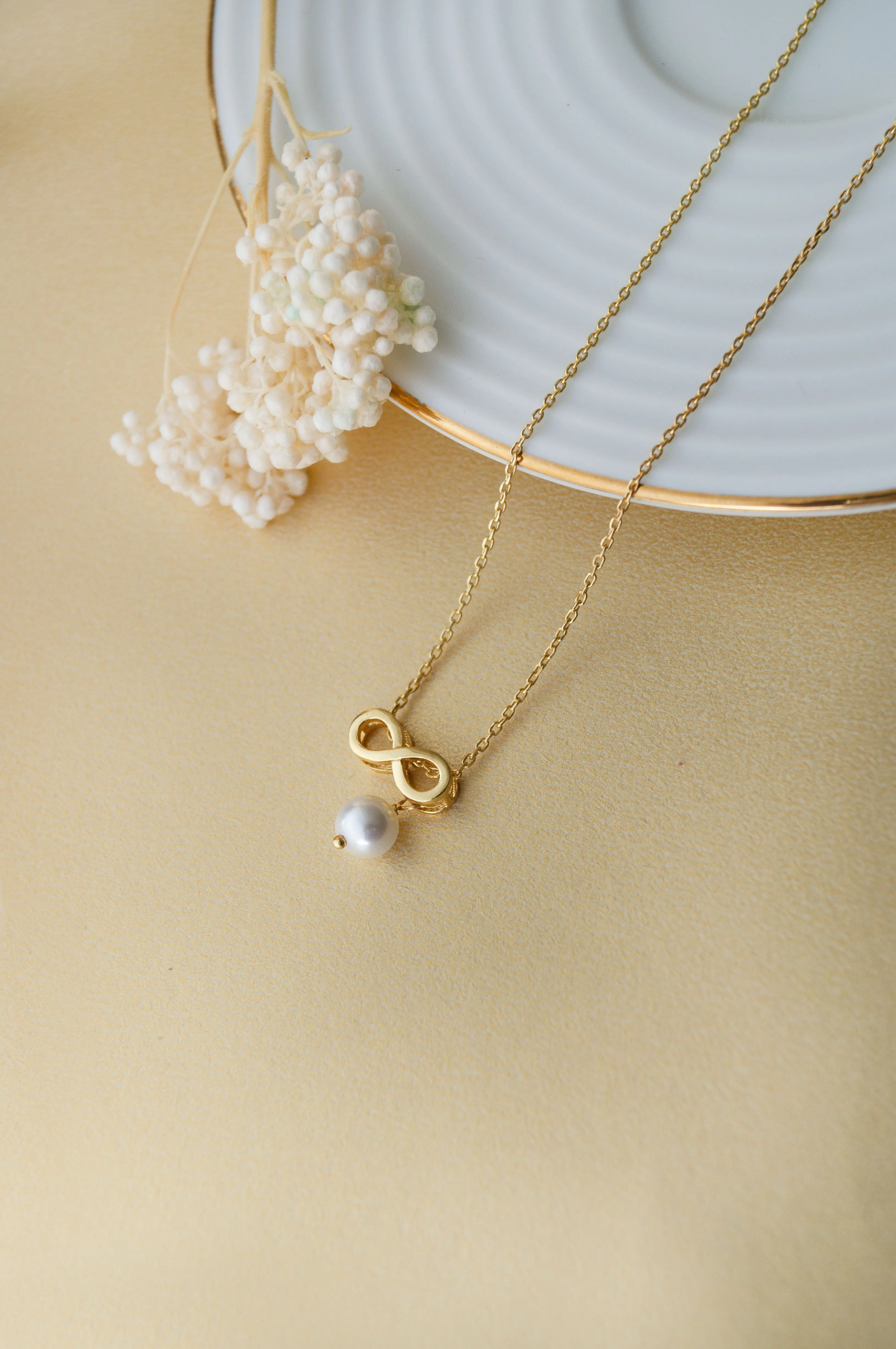 Infinity Love With Pearl Rose Gold Plated Sterling Silver Charm Pendant With Chain