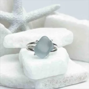 Intriguing Dove Gray Sea Glass Ring in Sterling Silver Size 8 | #1800