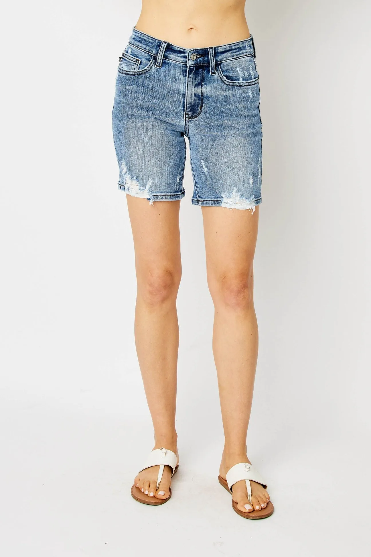 JUDY BLUE HIGH WAIST DESTROY BERMUDA SHORTS