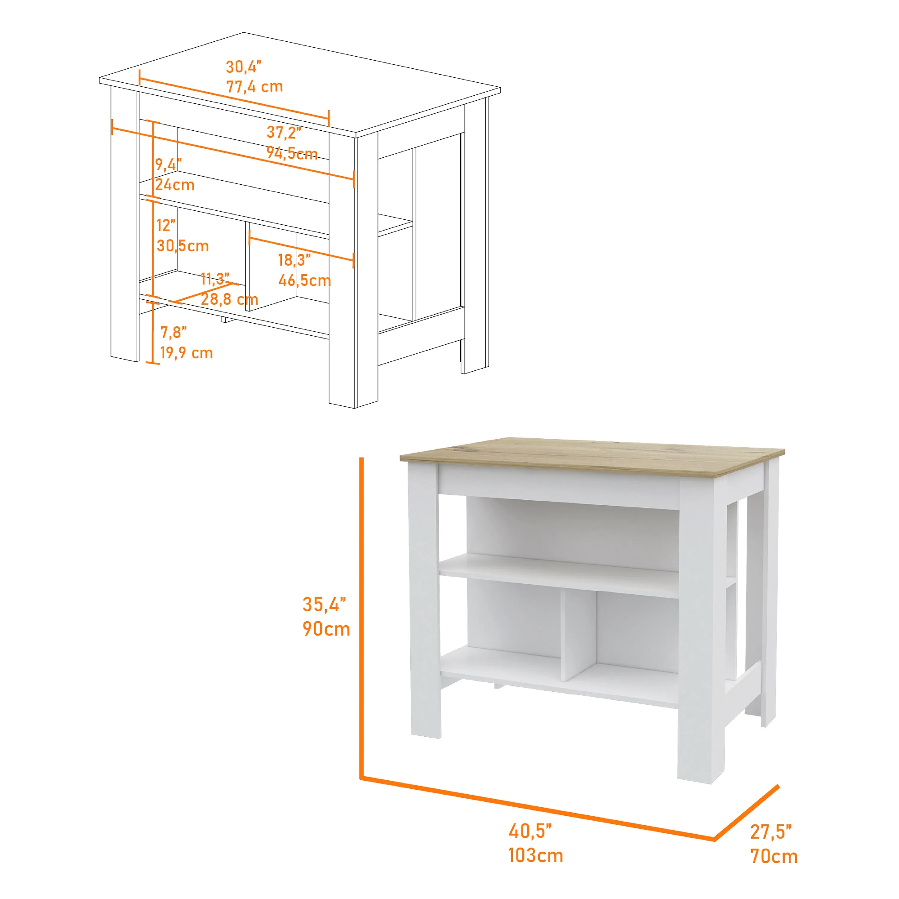 Kitchen Island Dozza White/Light Oak