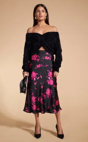 Lotus Skirt In Pink On Black Floral