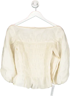 LPA Cream Linen Look Smocked Top UK XS