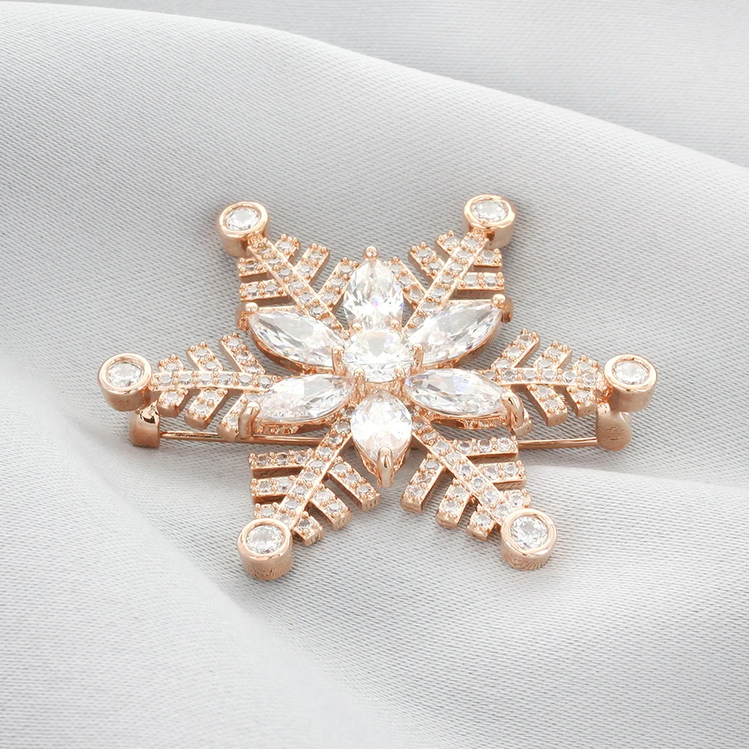 Melody Snowflake Cubic Zirconia Brooch - Rose Gold