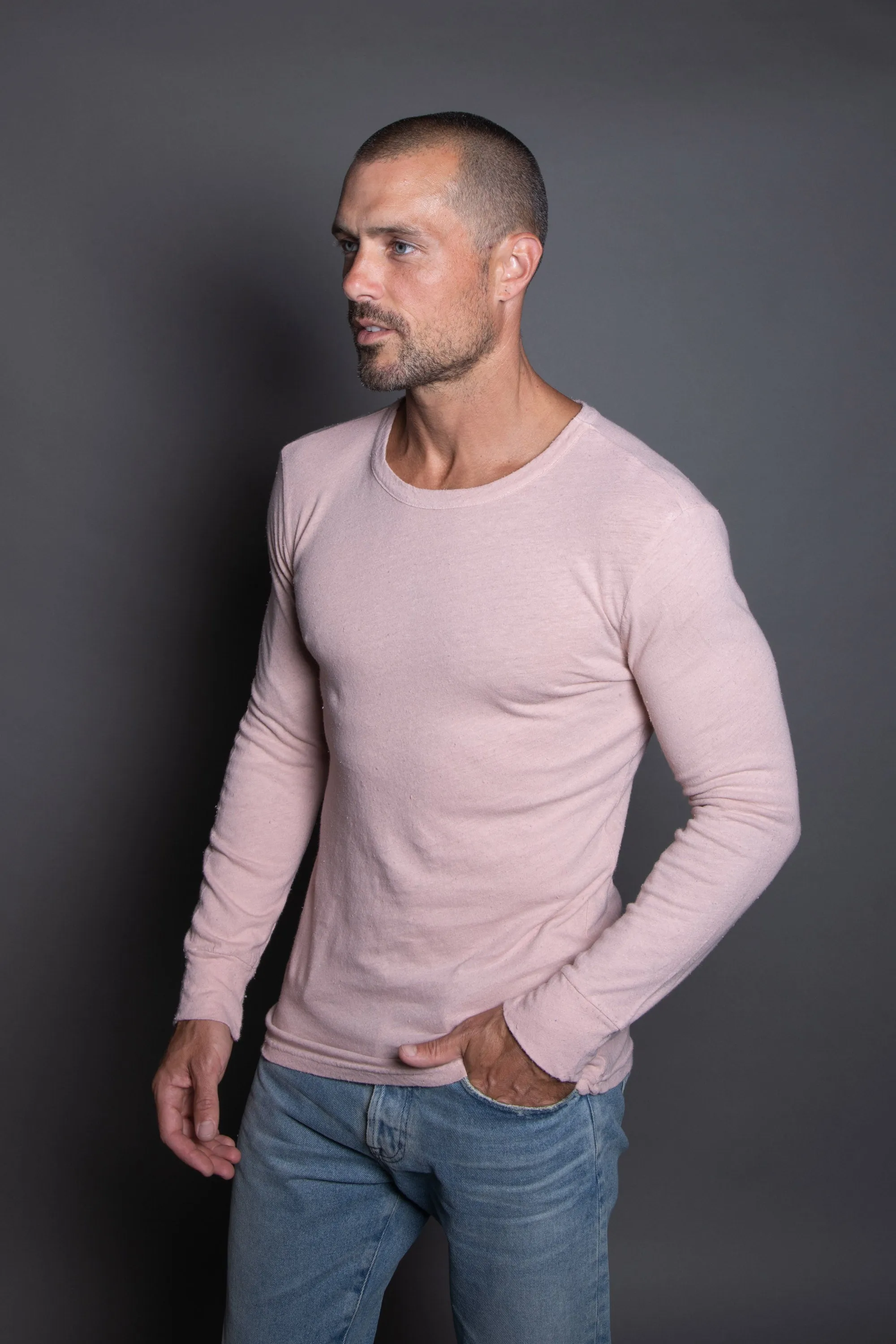 Men's Linen Blend Wide Cuff Long Sleeve Tee