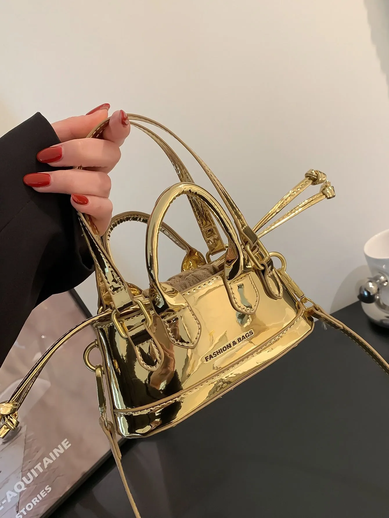 Mini Metallic Double Handle Bucket Bag