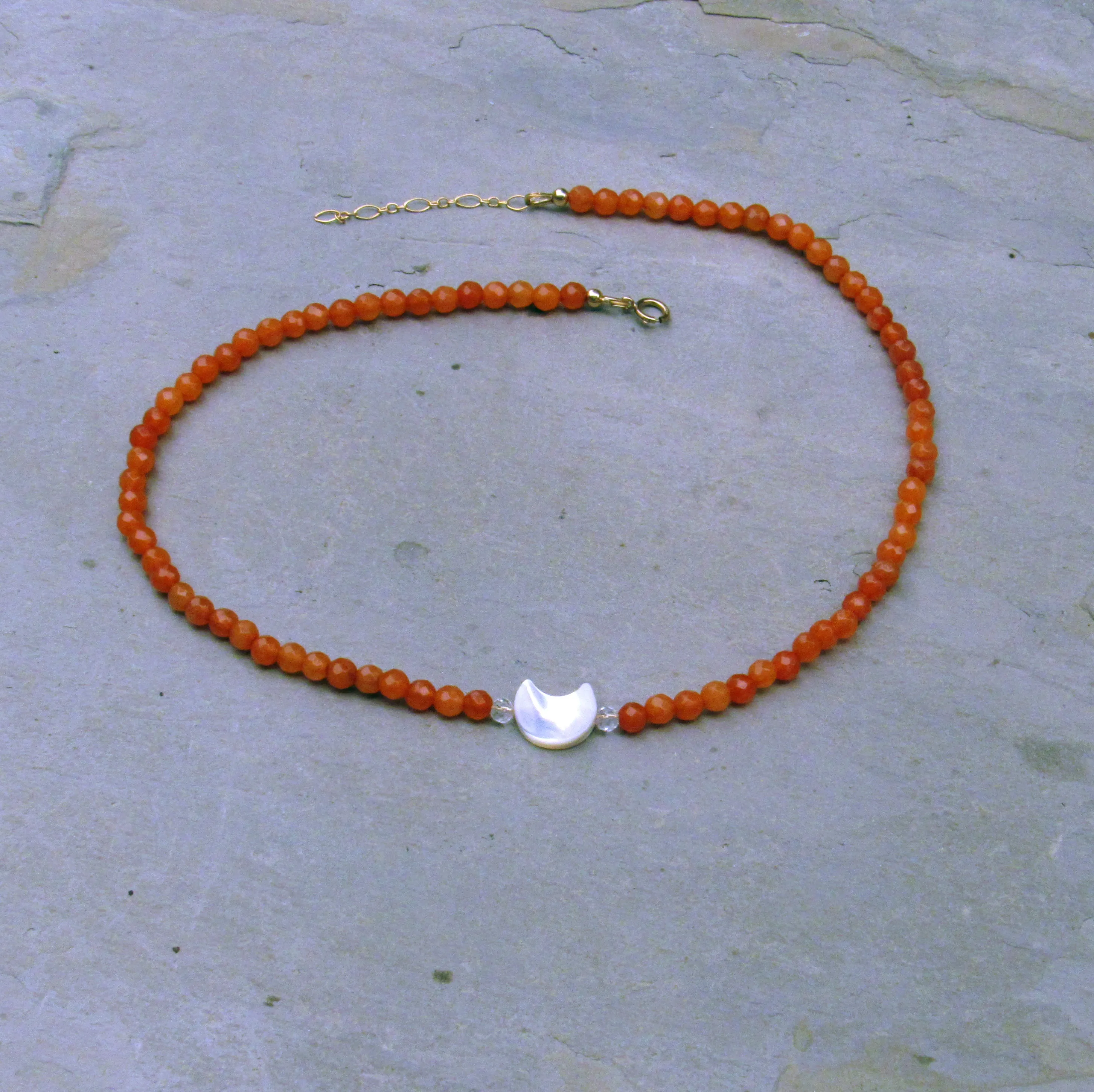 Mother of Pearl Moon Choker with Carnelian gemstone and 14 kt Gold Filled components