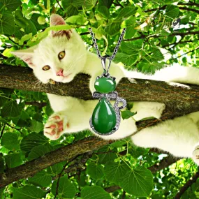 Natural Chrysoprase Cat Necklace in Solid 925 Sterling Silver