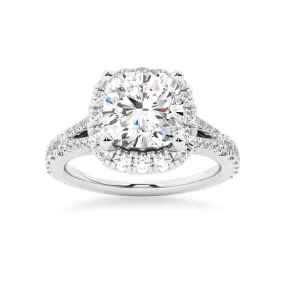 NEW Cushion Cut Split-Shank Moissanite Halo Engagement Ring