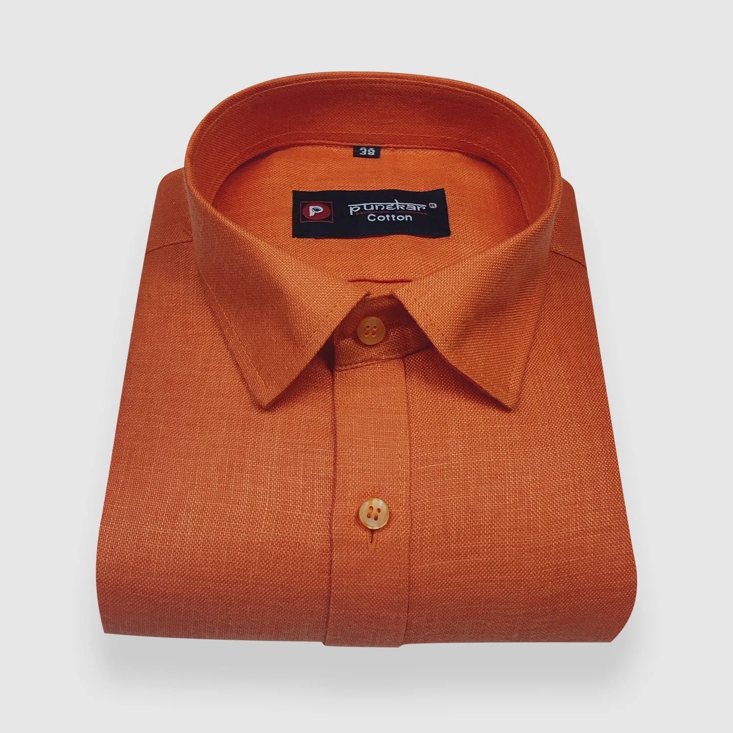 Orange Color Blended Linen Shirt For Men's