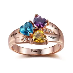 Personalized Engrave 3 Birthstone Ring