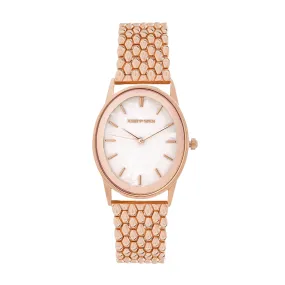 Quisp White Mop Dial Rosegold Metallic Strap Watch