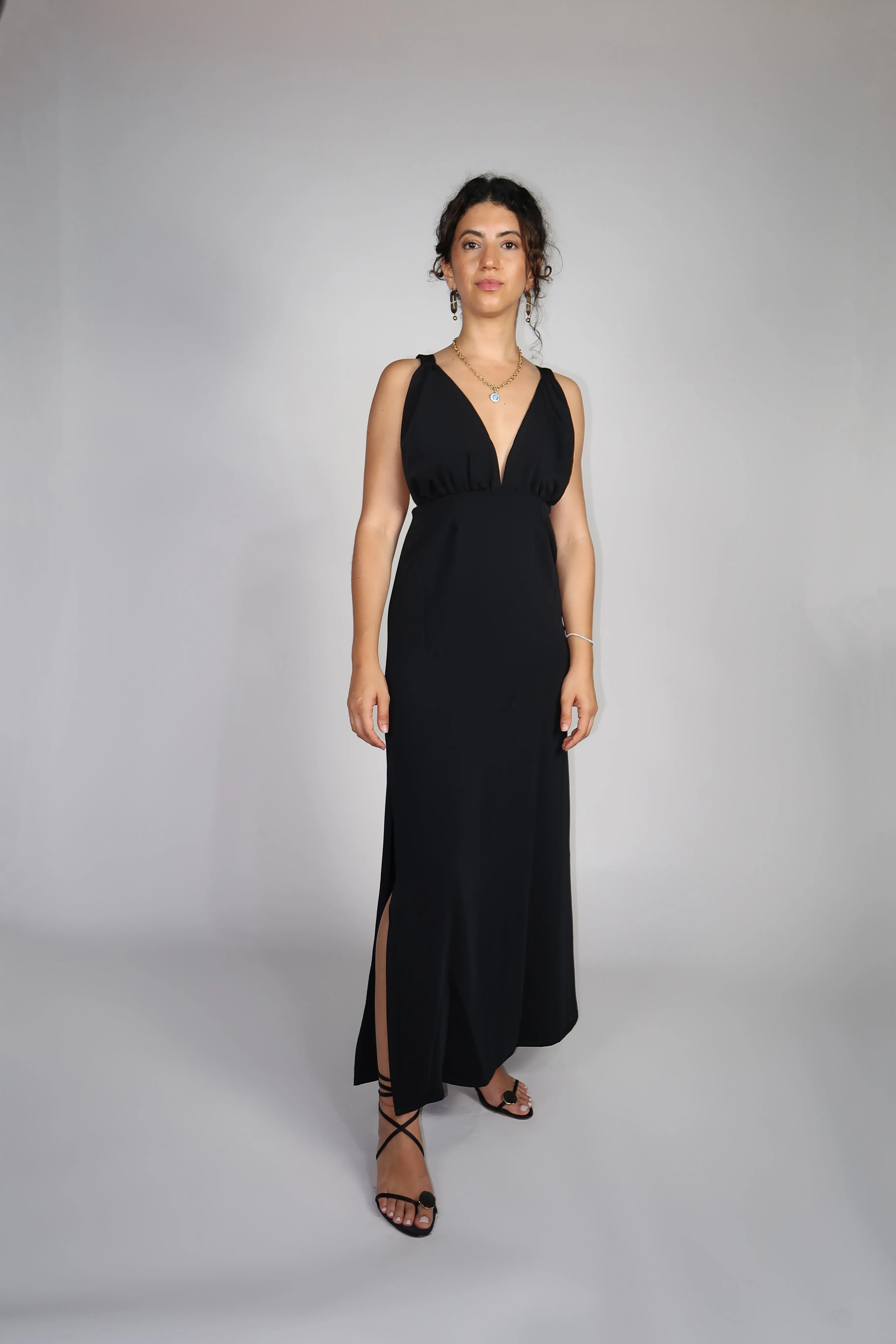 ROBE EN CREPE DE SOIE NOIRE- TIE THE KNOT