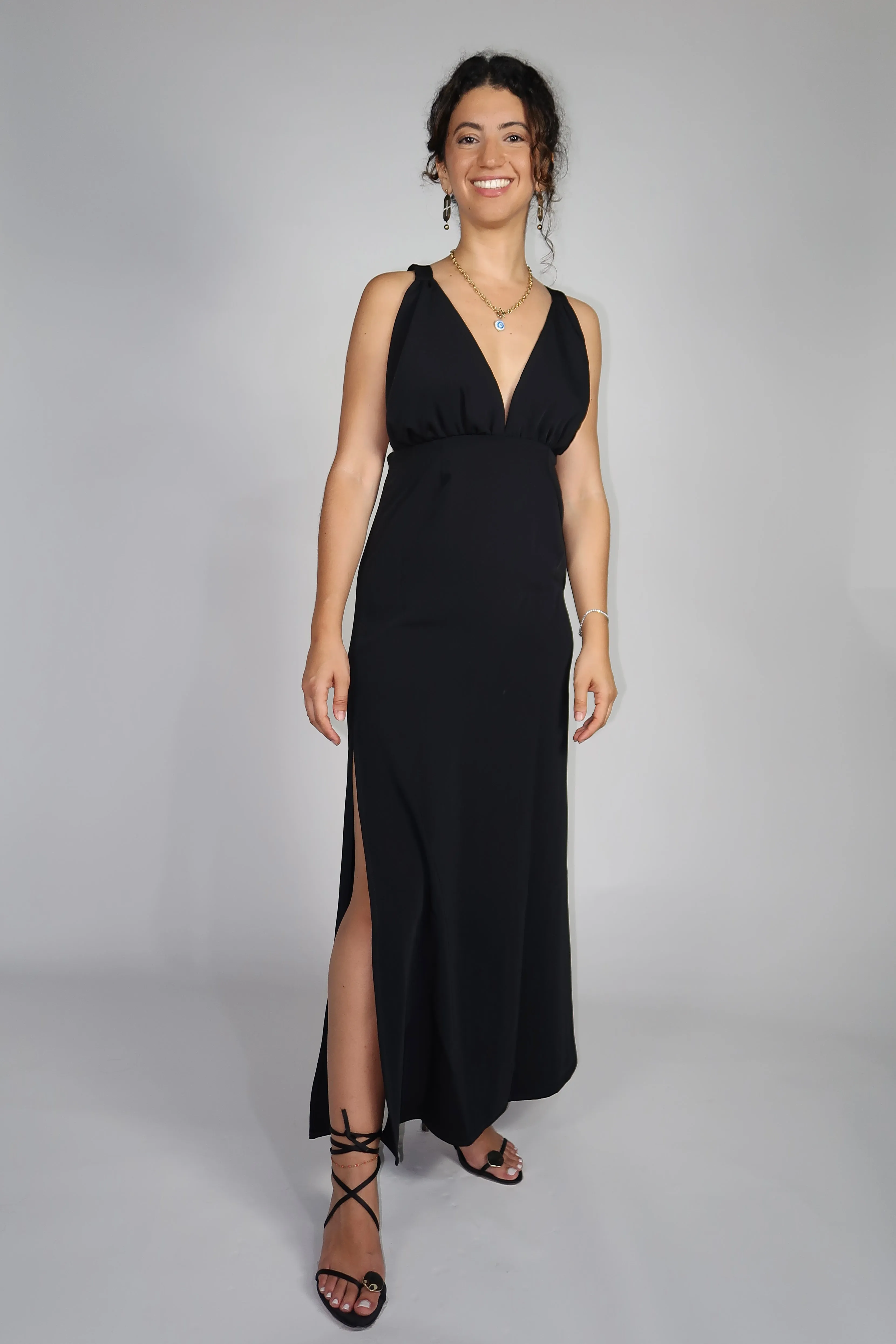 ROBE EN CREPE DE SOIE NOIRE- TIE THE KNOT