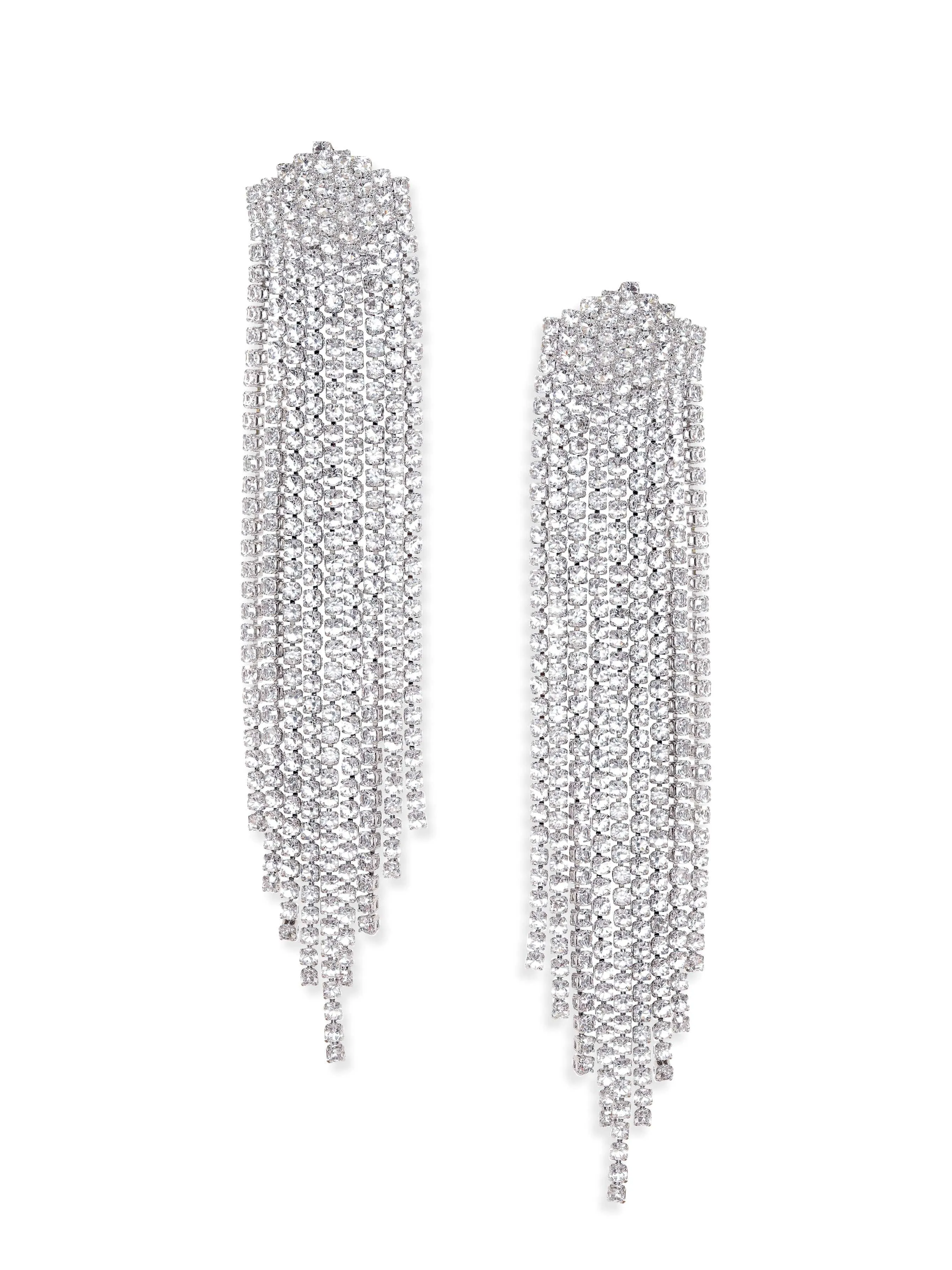 Rubans Voguish Rhodium Plated Korean Zirconia Studded Statement Shoulder Duster Earrings