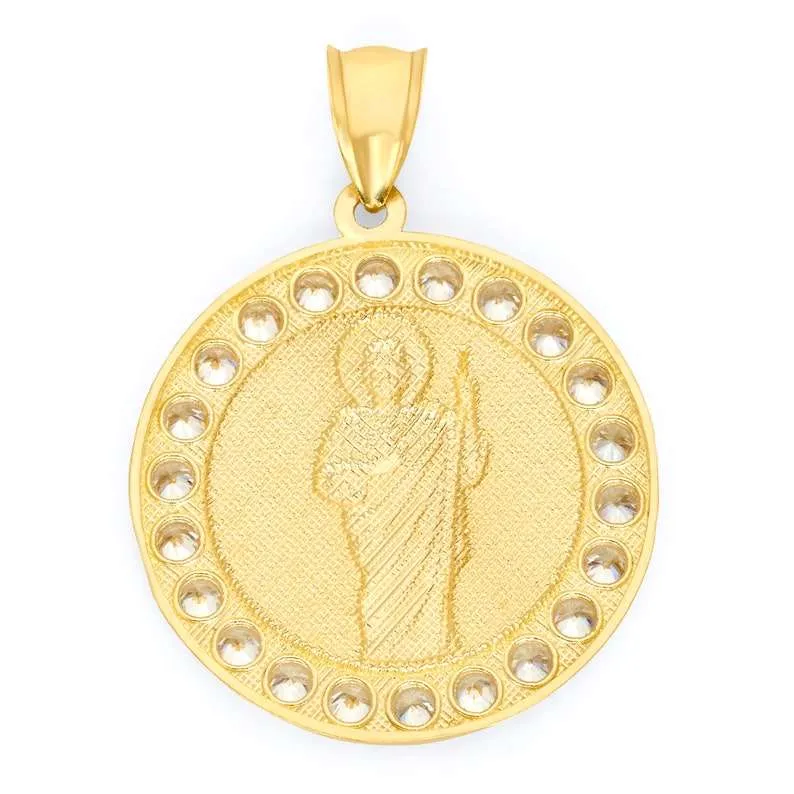 Saint Jude Pendant Necklace for Prayer Medal with CZ Diamonds