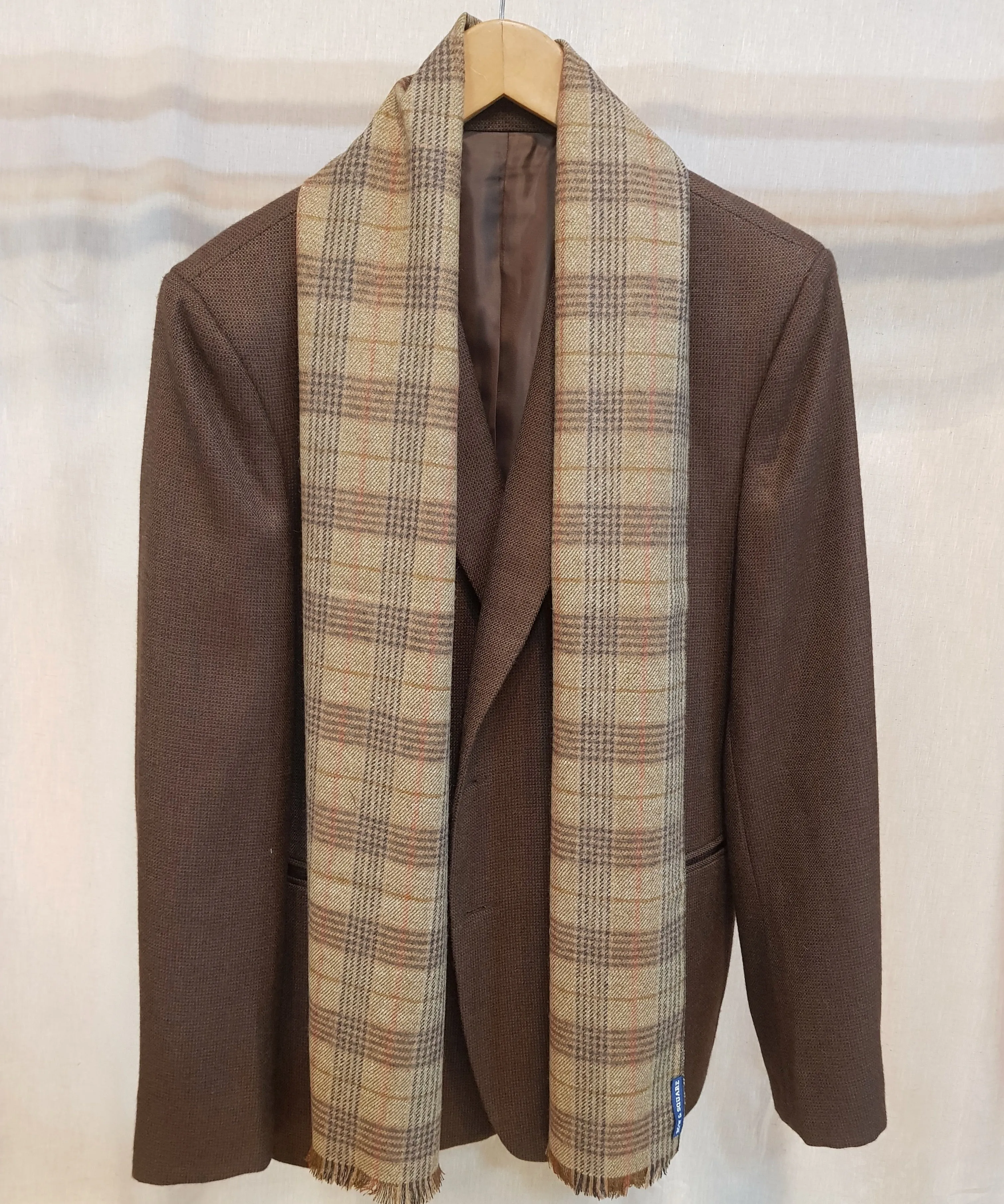 Tan Plaid Tweed Scarf