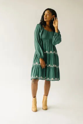 The Havana Embroidered Detail Dress in Hunter Green