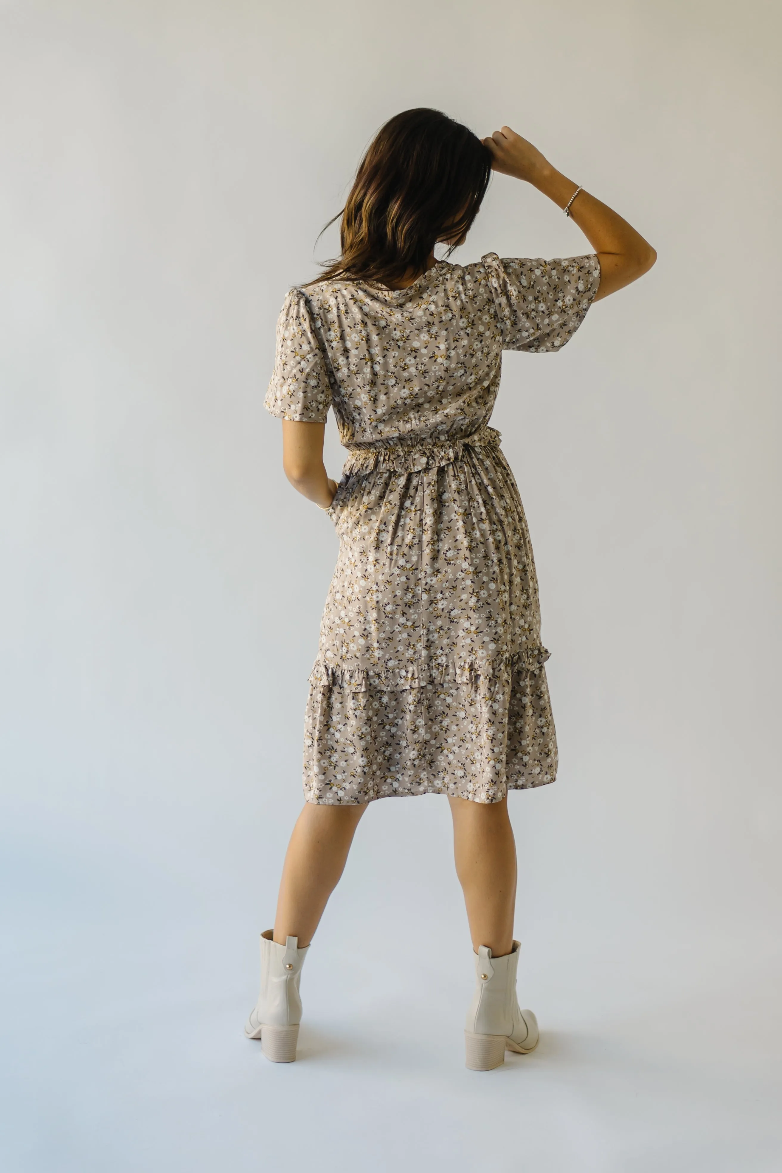 The Kasi Floral Midi Dress in Nightingale Gray