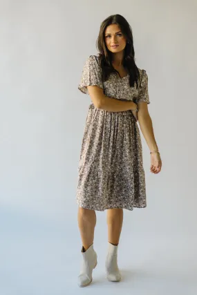 The Kasi Floral Midi Dress in Nightingale Gray