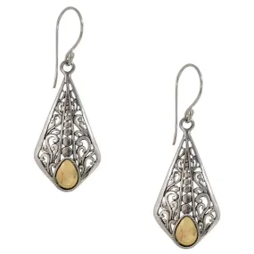 Traditional Balinese Filigree Silver and 18K Gold Earrings