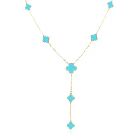 Turquoise Clover Station Lariat Necklace